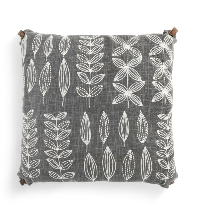 Embroidered Gray Leaf Pillow Embroidered Gray Leaf Pillow