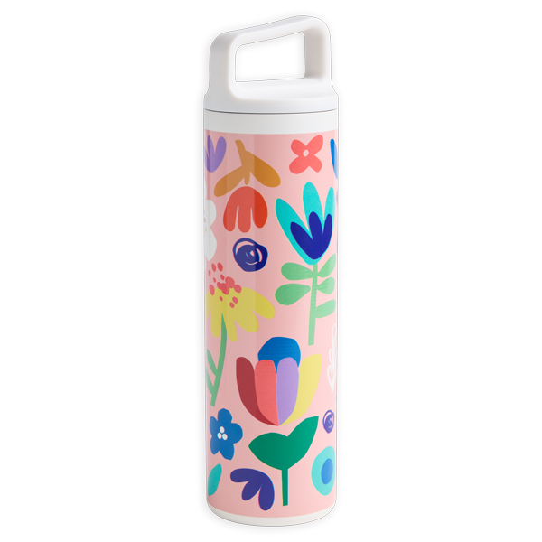 Pink Floral Print Water Bottle - 20oz