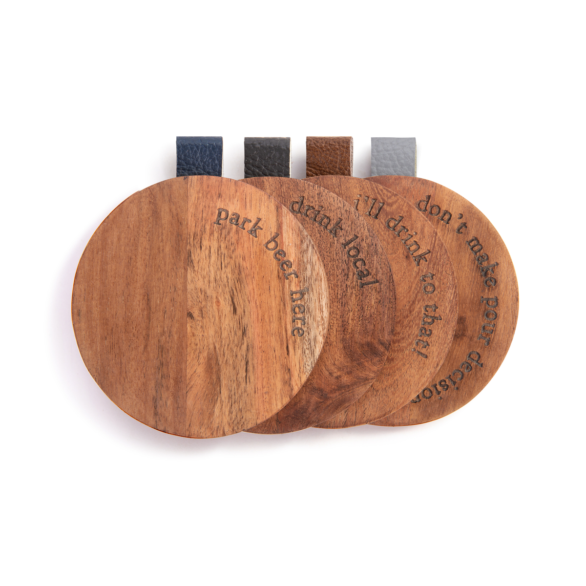 four wooden beer coasters 