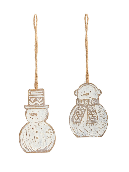 Wood Snowmen Ornaments